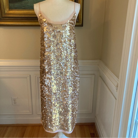 ZARA Studio Disco Forest Rose Gold Pink Tan Tone Sequin Cami Slip Dress - Picture 1 of 10